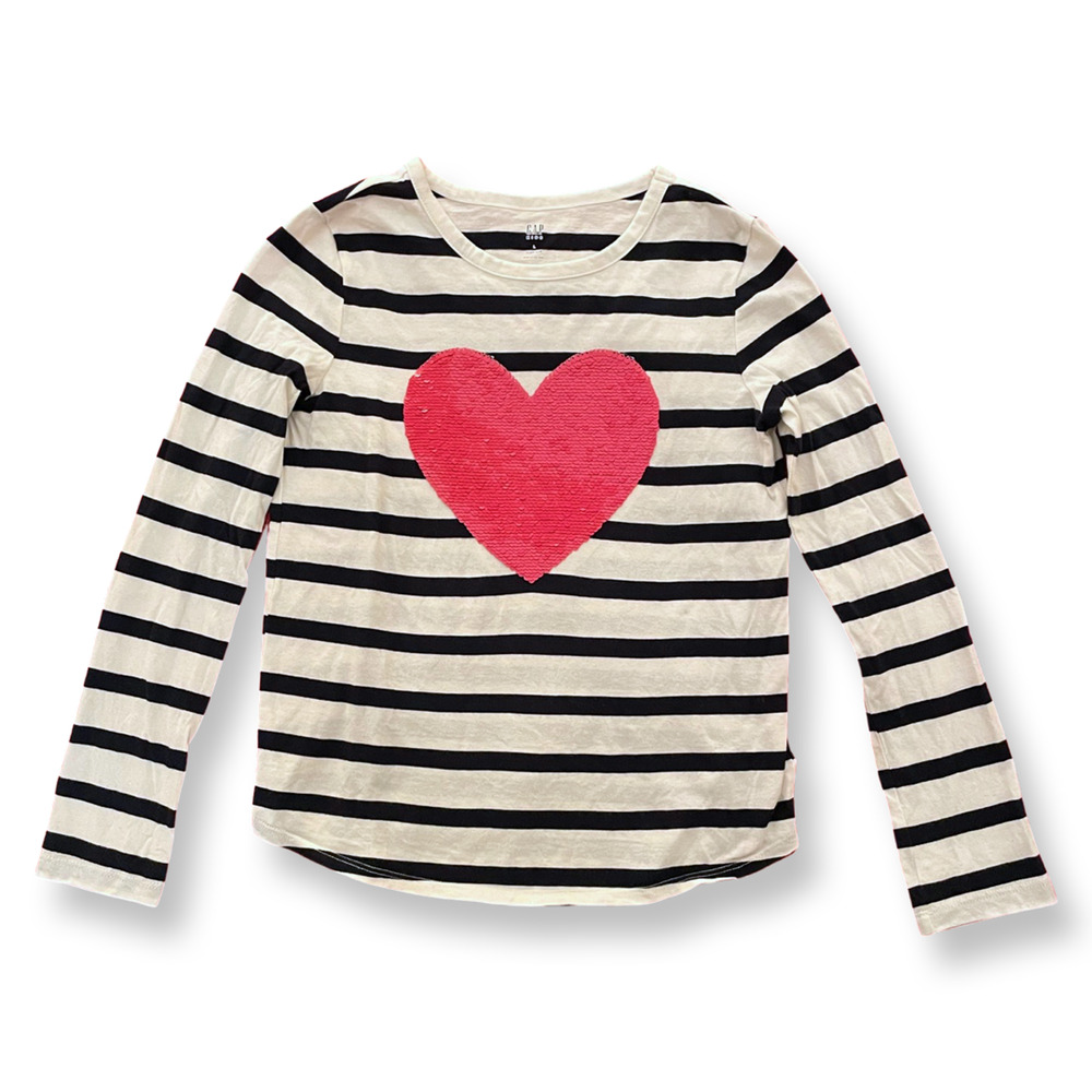 Gap Kids Supersoft Stripes & Sequined Heart Top - L